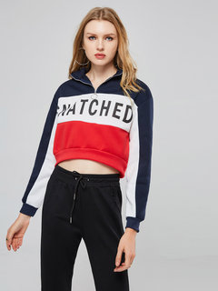 Loose Fashion Letter Dacron Patchwork Sweatshirts (Style V201715)