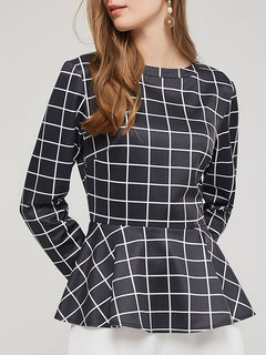 Round Neck Short Elegant Knitted Pattern Blouse (Style V201726)