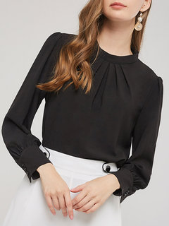 Short Loose Elegant Plain Chiffon Blouse (Style V201727)