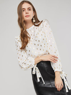 Short Loose Polka Dot Chiffon Pattern Blouse (Style V201728)