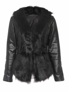 V-neck Fashion Plain Fauxfur Patchwork Jacket (Style V201733)