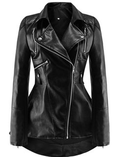 Shawl Collar Long Elegant PU Leather Asymmetrical Coat (Style V201735)