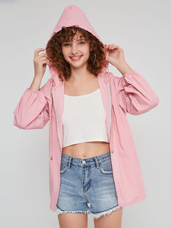 Hooded Loose Fashion Plain Nylon Jacket (Style V201737)