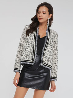 V-neck Short Elegant Snowflake Polyester Jacket (Style V201738)