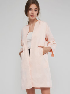 Long Date Night Plain Nylon Pockets Coat (Style V201741)