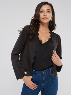 Stand Collar Loose Elegant Plain Wavy Edge Jacket (Style V201742)