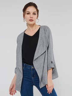 Shawl Collar Long Fashion Plain Polyester Coat (Style V201755)