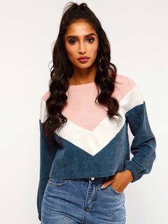 Round Neck Short Patchwork Corduroy Polyester Pattern T Shirt (Style V201758)