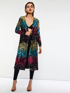 Long Slim Colorful Polyester Sequin Coat (Style V201766)