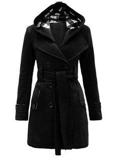 Long Slim Plain Wool Blends Belt Coat (Style V201777)