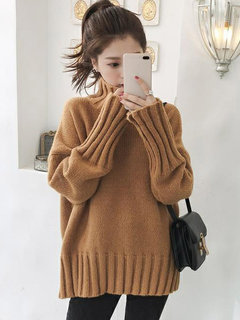 Turtleneck Standard Loose Date Night Polyester Sweater (Style V201778)