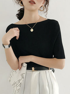 Short Slim Fashion Plain Knitted T Shirt (Style V201786)