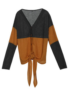 Short Fashion Patchwork Knitted Patchwork Sweater (Style V201789)