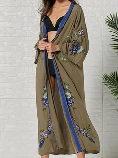 Long Fashion Plants Polyester Embroidered Coat (Style V201796)