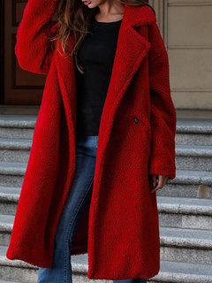 Long Date Night Plain Polyester Button Coat (Style V201797)