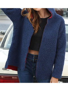 Hooded Short Fashion Plain Polyester Jacket (Style V201798)