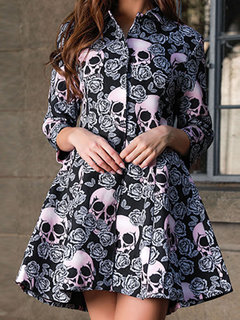 Long Slim Fashion Skull Polyester Coat (Style V201801)