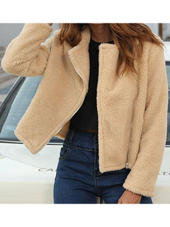 Shawl Collar Fashion Plain Polyester Zipper Jacket (Style V201802)