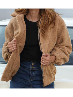 Shawl Collar Loose Plain Polyester Zipper Jacket (Style V201803)