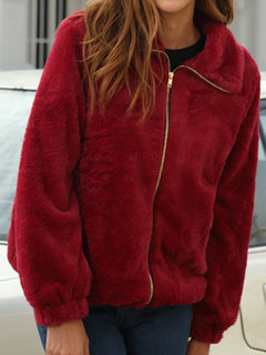 Loose Fashion Plain Polyester Zipper Jacket (Style V201804)