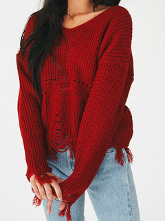 Short Fashion Plain Knitted Tassel Sweater (Style V201805)