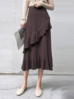 Mid-Calf Loose Elegant Knitted Plain Skirt (Style V201836)