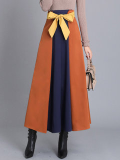 Mid-Calf Loose Elegant Bow Polyester Skirt (Style V201840)