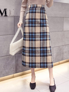 Mid-Calf Slim Elegant Pattern Plaid Skirt (Style V201843)