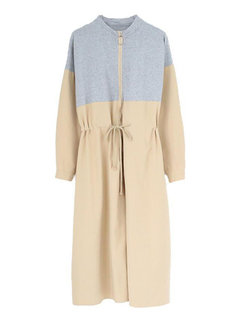 Modest Tunic Patchwork Patchwork Cotton Blends Casual Dresses (Style V201847)