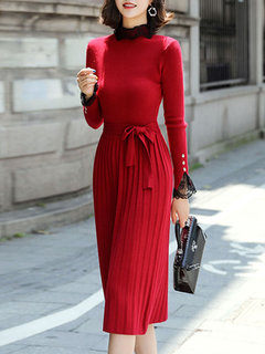 Glamorous Sweater V-neck Ruffle Knitted Midi Dresses (Style V201856)