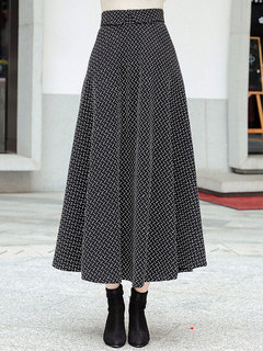 A-line Elegant Ruffle Wool Geometric Skirt (Style V201894)
