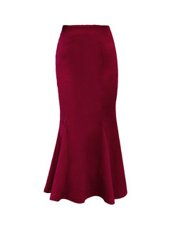Ankle Length Mermaid Office Wool Blends Plain Skirt (Style V201895)