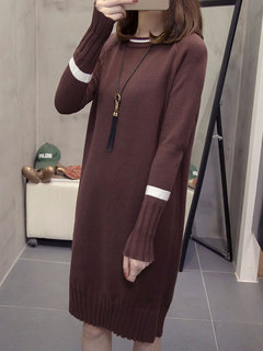 Classy Sweater Round Neck Pattern Dacron Casual Dresses (Style V201903)