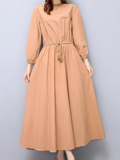 Date Night Round Neck Solid Color Strappy Cotton Maxi Dresses (Style V201908)