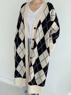 Long Loose Plaid Dacron Pattern Coat (Style V201916)