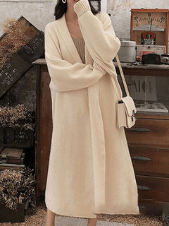 Shawl Collar Long Loose Plain Knitted Coat (Style V201919)