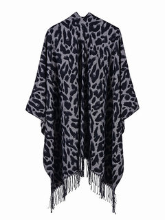 Date Night Leopard Polyester Tassel Cape (Style V201922)
