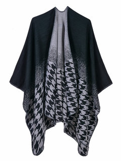 Elegant Houndstooth Cashmere Cape (Style V201924)