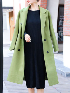 Shawl Collar Long Plain Woolen Fabric Pockets Coat (Style V201925)