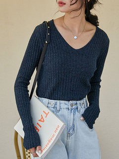 V-neck Standard Slim Office Plain Sweater (Style V201939)