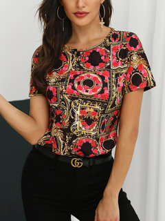 Standard Party Floral Polyester Pattern Blouse (Style V300002)