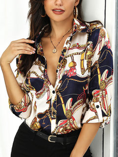Shirt Collar Standard Straight Elegant Floral Blouse (Style V300024)