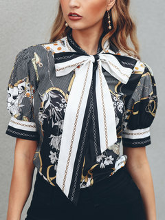 Standard Slim Floral Polyester Pattern Blouse (Style V300037)