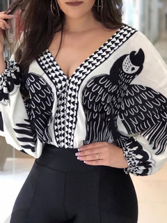 V-neck Date Night Floral Polyester Backless Blouse (Style V300050)