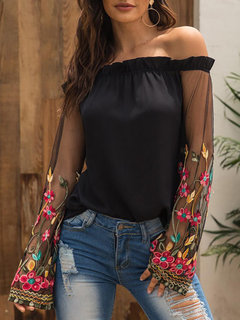 Off The Shoulder Slim Date Night Plants Pattern T Shirt (Style V300118)