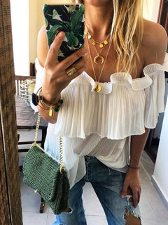 Loose Fashion Plain Chiffon Wavy Edge T Shirt (Style V300166)