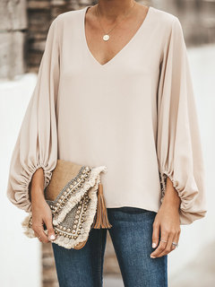 V-neck Standard Loose Plain Polyester T Shirt (Style V300179)