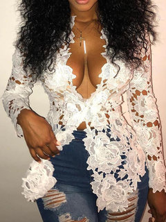 V-neck Standard Slim Sexy Plain Blouse (Style V300227)