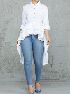 Long Loose Date Night Polyester Asymmetrical Blouse (Style V300274)