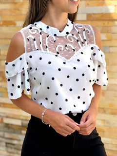 Stand Collar Loose Elegant Dacron Pattern Blouse (Style V300361)